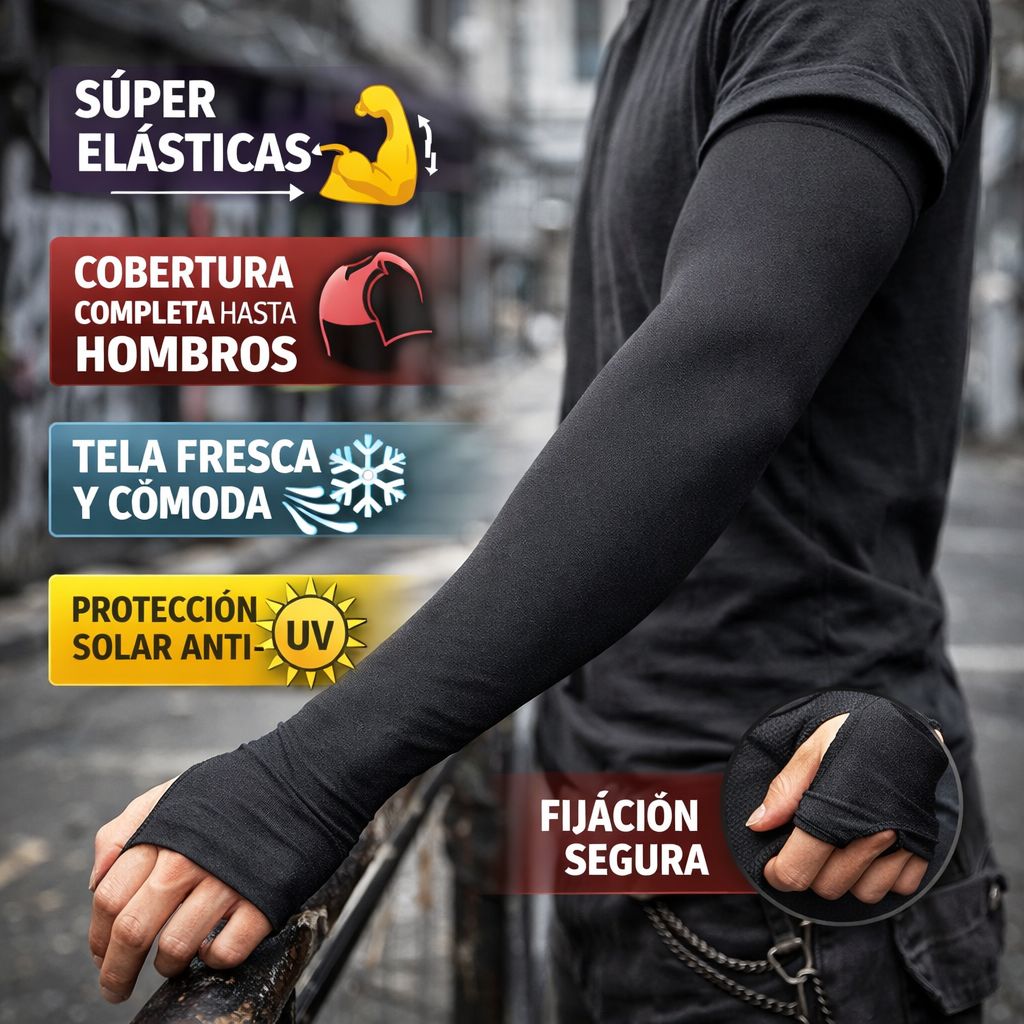 10 Pares Mangas Protección Solar Negro Unisex Anti Uv