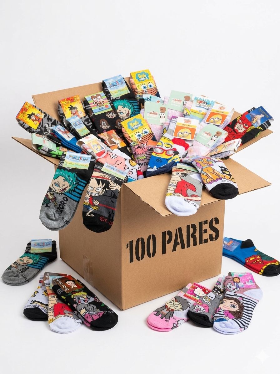 100 Pares Calcetines Caricatura Licencia Animado Adulto